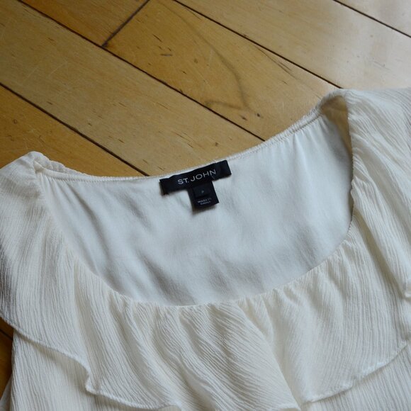 St. John Ruffle Front Silk Top Size P XS Offwhite Women - Picture 2 of 11